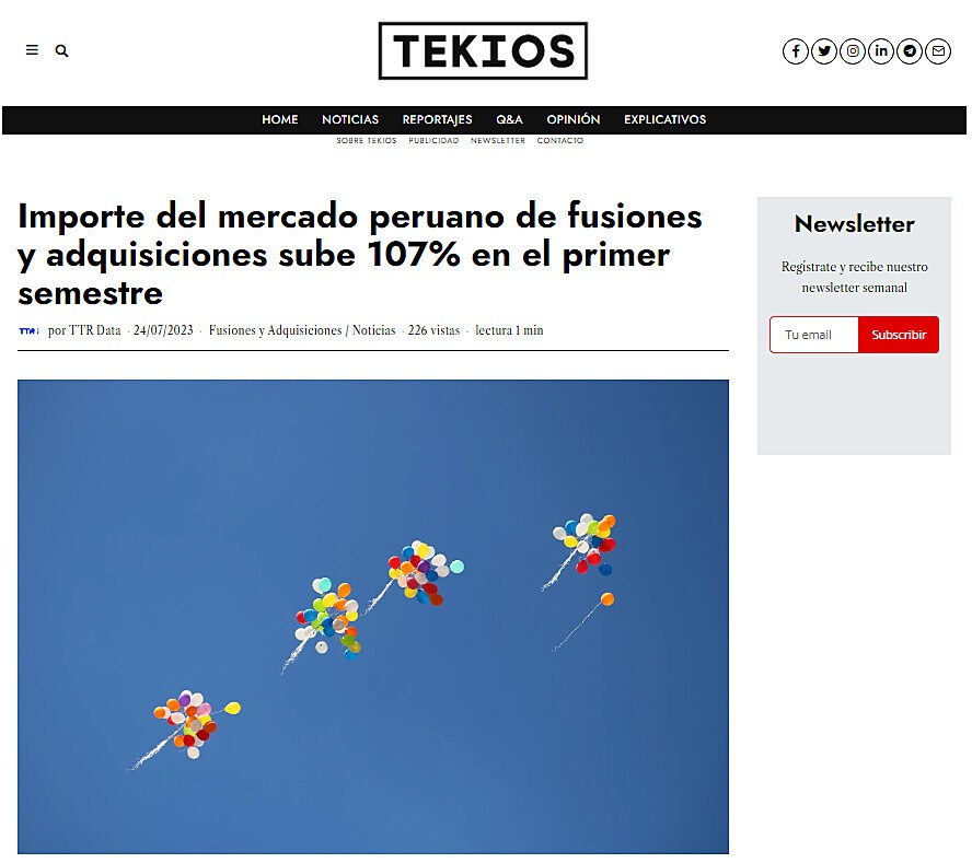 Importe del mercado peruano de fusiones y adquisiciones sube 107% en el primer semestre